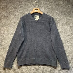 Vintage Gap Sweater Mens XL Blue Ribbed Tight Knit V Neck Long Sleeve Y2K 90s